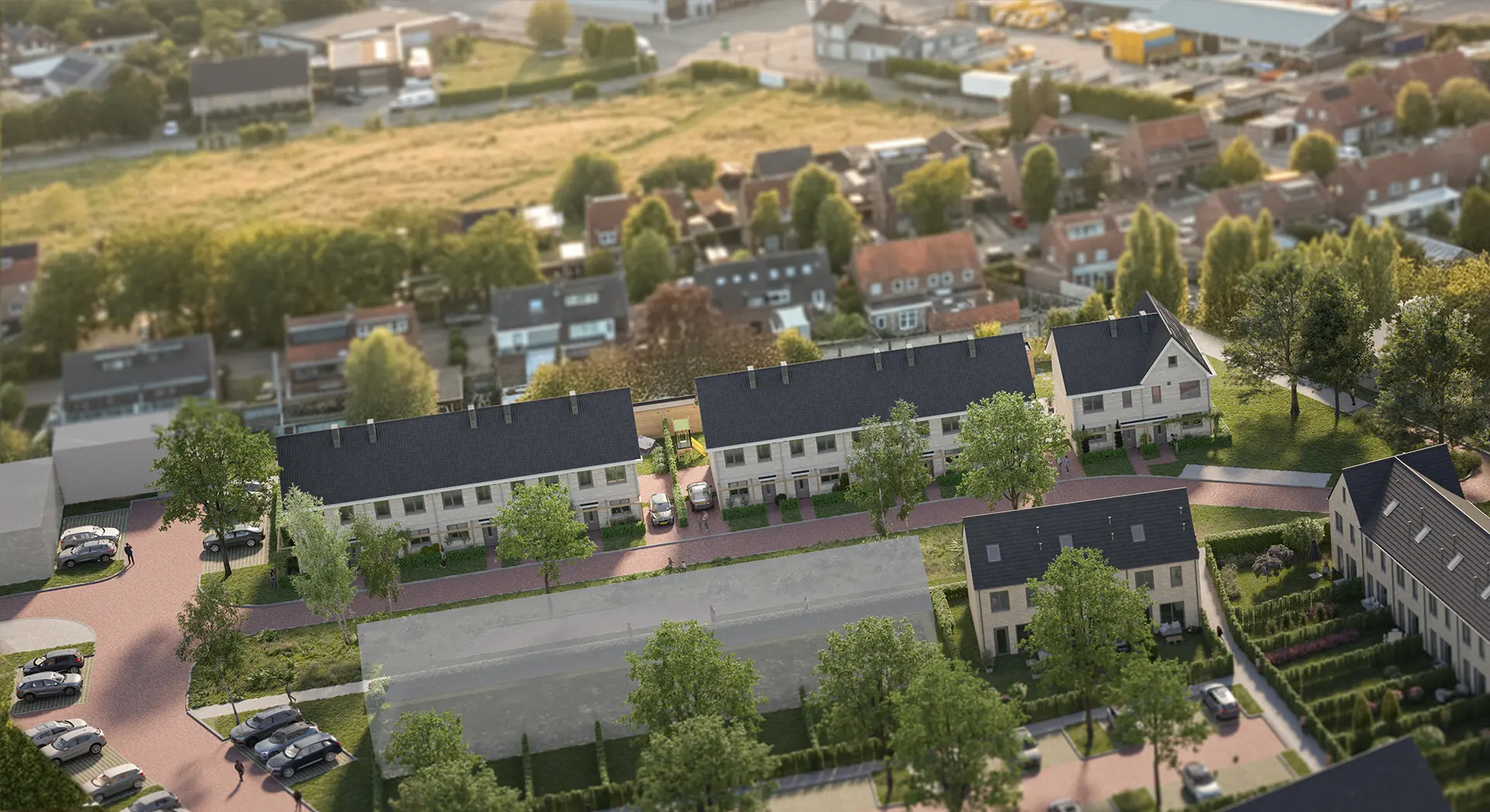 Het dozijn | Heiveldhoef overzicht impressie voorzijde woningen